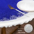 thumbnail image 3 of Navy Blue Christmas Snowflake Round Tablecloth, Fitted Table Cover with Elastic for 36"-44" Round Tables, Xmas Winter Modern Table Cloth Outdoor Indoor Dinning Party Waterproof Tablecloths, 3 of 7