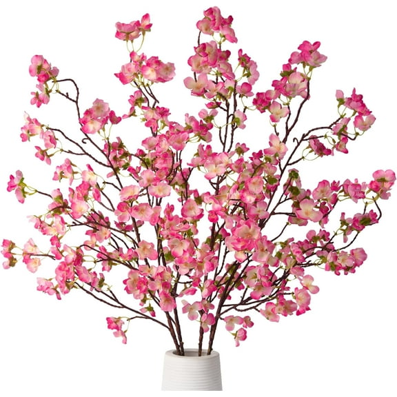 Cherry Blossom Branches, Faux Silk Cherry Blossom Flowers, Long Stems Fake Flowers Vase Arrangement for Home Wedding Decor (4PCS, Champagne, 41")