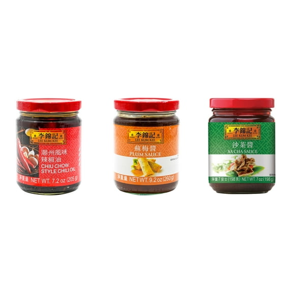 NineChef Brand Spoon Plus 3 Pack Lee Kum Kee Cooking Sauce, 3 Flavors(Chiu Chow Chili Oil,Plum Sauce,Sa Cha Sauce)