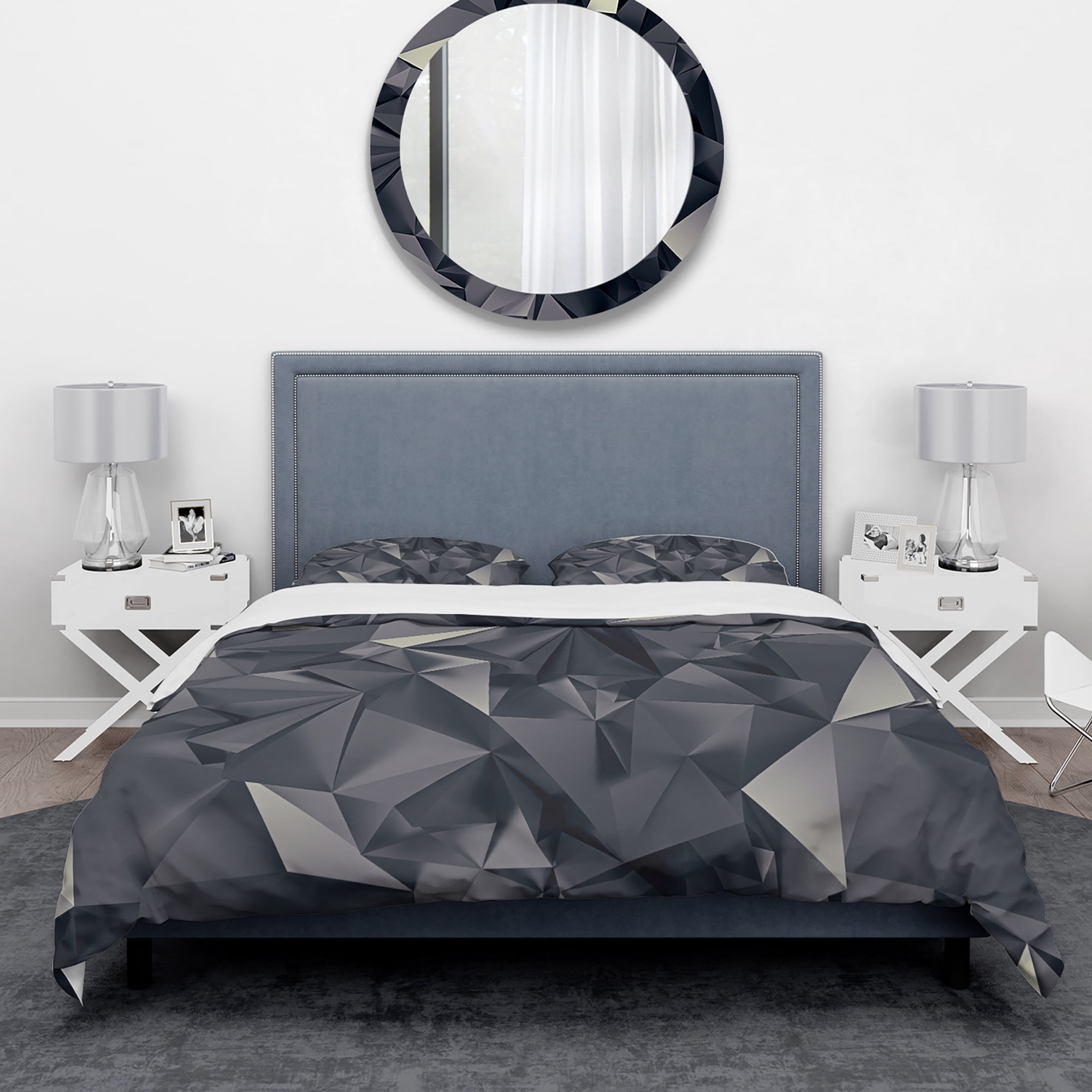 Designart 'Geometric Triangular Shades of Black' Modern & Contemporary Duvet Cover Set