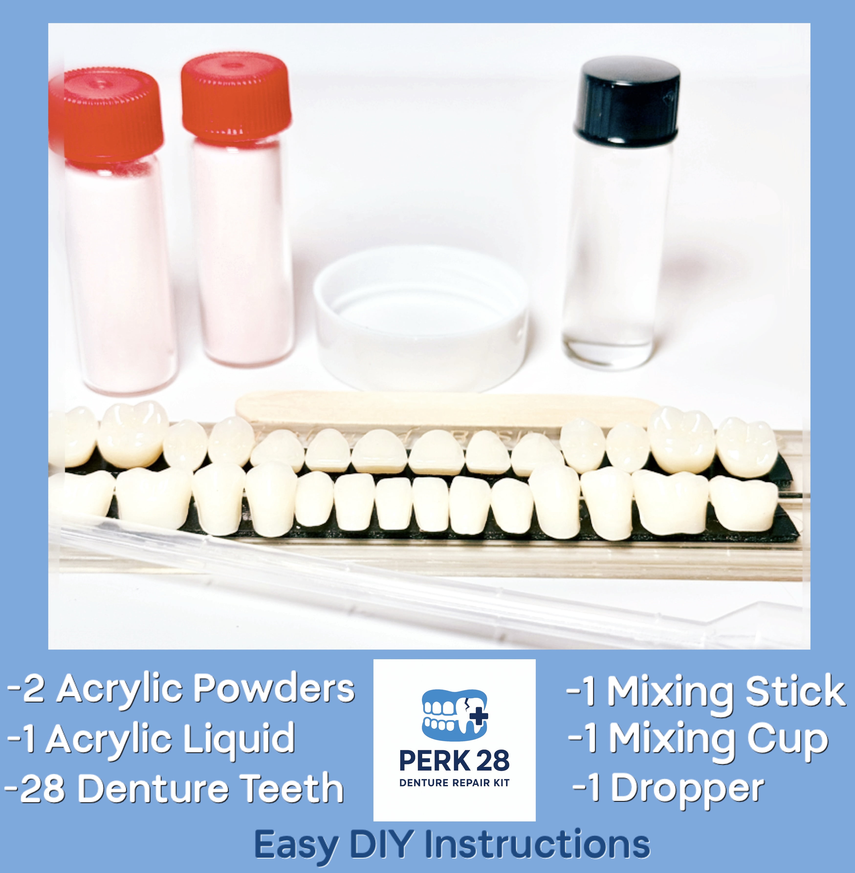 PERK Denture Repair Kit with 28 Denture Teeth