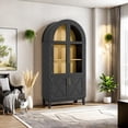thumbnail image 3 of TOPCOMFY 74.3"Arched Cabinet with Glass Doors, Kitchen Storage Cabinet with Door, 5-Tier Arched Bookcase with Adjustable Shelves - Black & Oak, 3 of 7