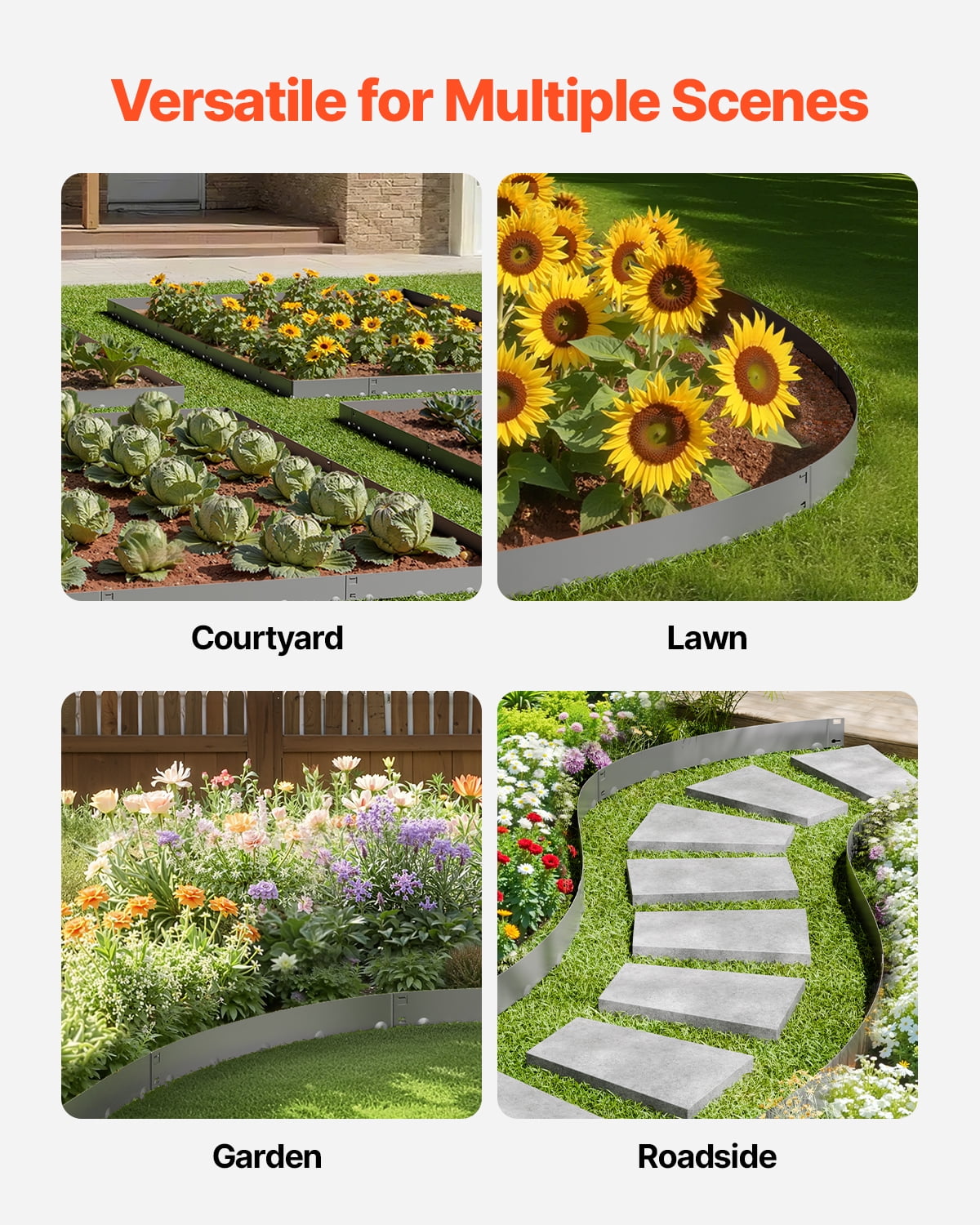 VEVOR Steel Landscape Edging, 5 Packs 39 x 3 in Rust-Resistant Metal Landscape Edging, Bendable Garden Edging Border,Heavy Duty Lawn Edging, Easy-to-Install,Flower Bed Yard Pathway Divider Dark Gray