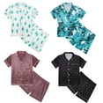 thumbnail image 4 of HAOYUNL Teen Kids 2Pcs Silk Summer Pajamas Pjs Set for Boys Girls,Unisex Kid Loungewear Sleep Set Big Boys Girls Printed Short Sleeve Set Sleepwear Set for 5-14Years, 4 of 8