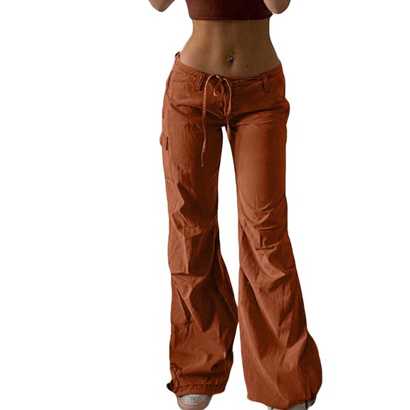 Hinvhai Plus Size Pants Clearance Women Solid Outdoor Trousers Work Trousers High Waist with Multi-Pockets Loose Zipper Pants