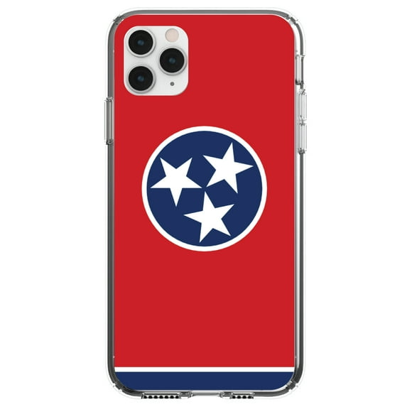 DistinctInk Clear Shockproof Hybrid Case for iPhone 13 (6.1" Screen) - TPU Bumper, Acrylic Back, Tempered Glass Screen Protector - Tennessee State Flag - US State Flag