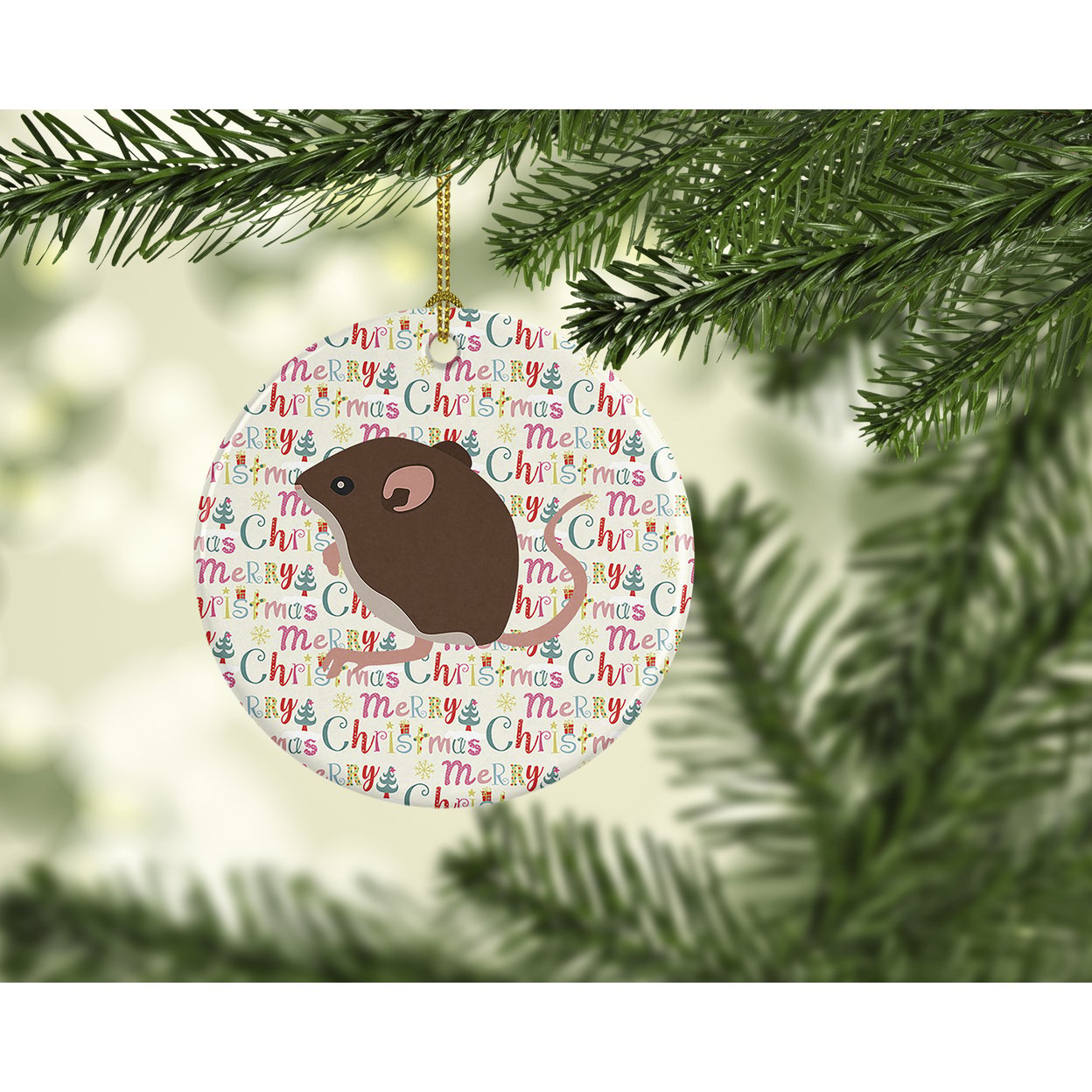 Baby Mouse Christmas Ceramic Ornament 2.8 in x 2.8 in