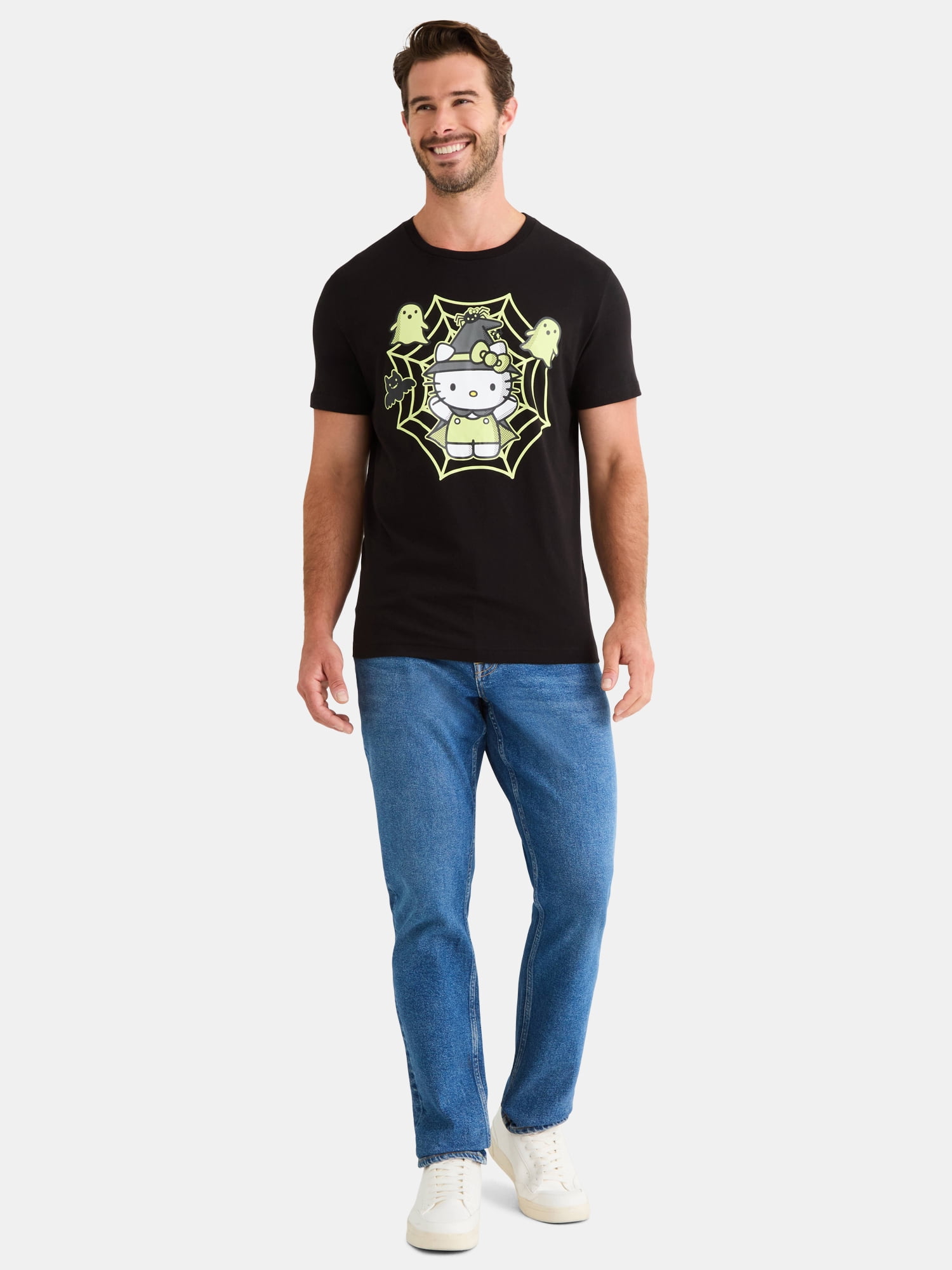 Hello Kitty Men's and Big Mens Glow in the Dark Halloween Graphic Tee, Sizes XS-3XL