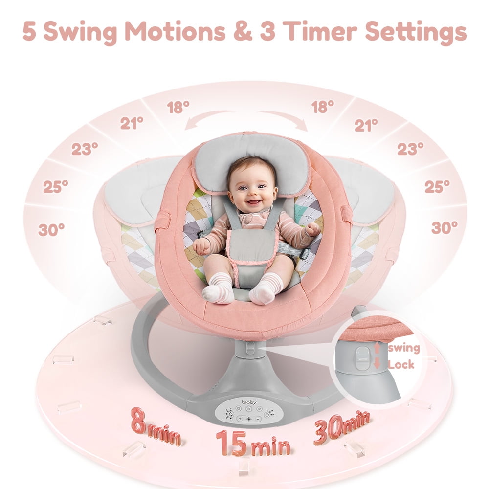 Electric Baby Swing, Caveen Infant Swing Rocker with Remote Control, 5 Sway Speeds, Bluetooth Music, Pink