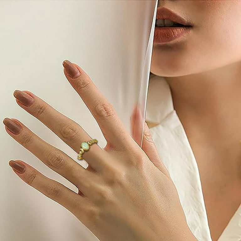 SIfdSeng Rose Gold Rings for Women Cushion Oval White Opal Moon