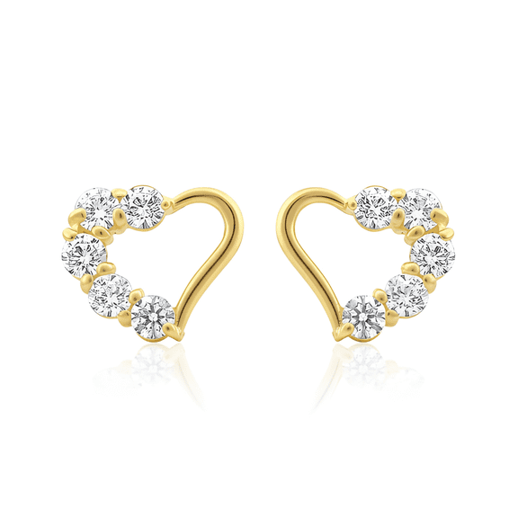 Vinali Women's 14K Solid Yellow Gold Dainty Hollow Heart Cz Stud Earrings