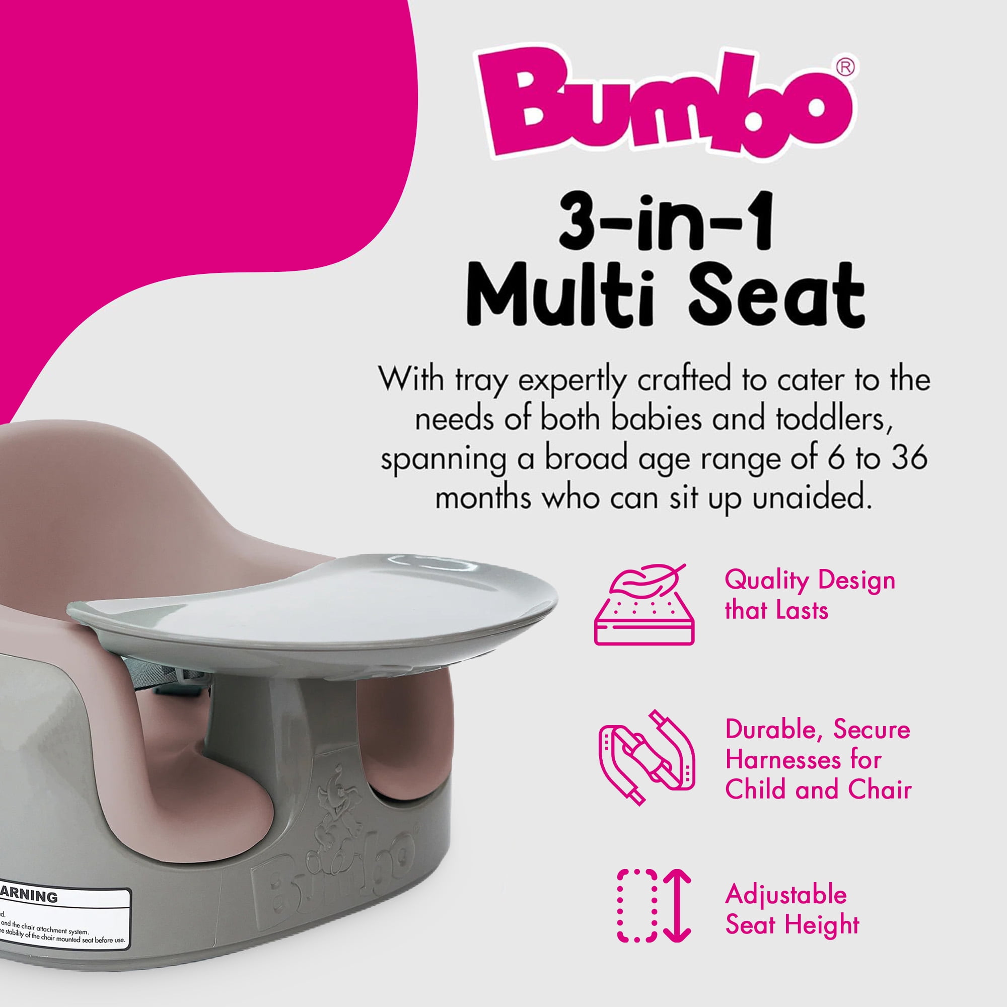 Bumbo Toddler Multi-Seat 3-in-1 Booster High Chair and Tray, Breige/Sonoran Rose, 2 Pack