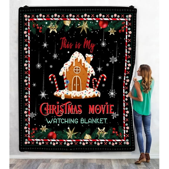 This is My Christmas Movie Watching Blanket, Reindeer Santa Claus Xmas Tree Decorations Sherpa Blanket, Blanket for Movie Lovers, Xmas Gifts, Holiday Fleece Blanket