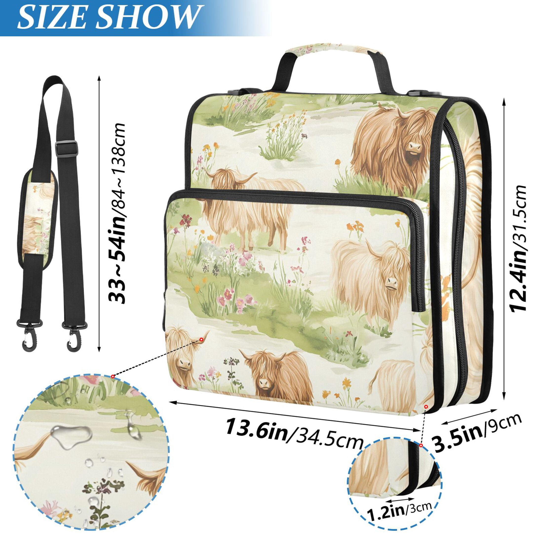 ALAZA Zipper Binder Highland Cattle Flower-w3 3 Ring Trapper Keeper File Folder Organizer Bag
