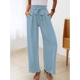 thumbnail image 4 of Women'S Wide Leg Lounge Pants with Pockets High Waisted Adjustable Tie Knot Loose Trousers Light Blue XL, 4 of 7