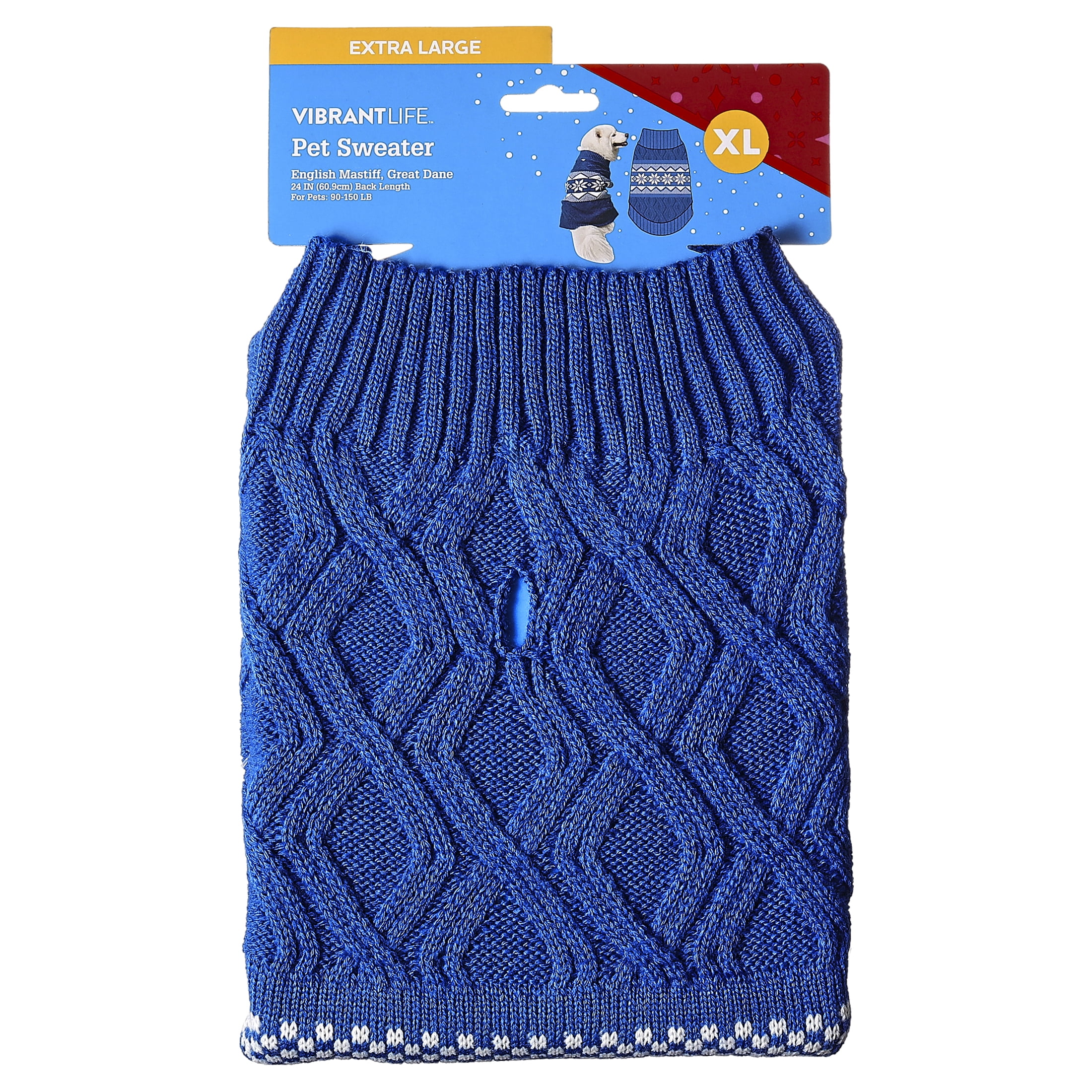 Vibrant Life Holiday Pet Sweater for Dogs, Snowflakes, Blue, Extra Large