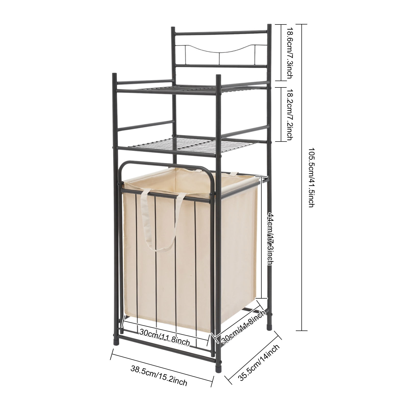 3-Tier Laundry Storage Basket Rack Laundry Rack with Removable Bag Laundry Basket with Shelf for Homes