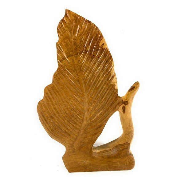 One Of A Kind Carved Leaf 17.5" X 11" X 3.5" Teak Root - Centerpiece | #cin17b