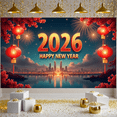 thumbnail image 1 of Lanternes Rouges Bannière de Célébration du Nouvel An Feux d'Artifice Paysage Urbain Polyester Décoration Festive pour Événement de Vacances Fête Intérieure Décoration Extérieure, 1 of 5