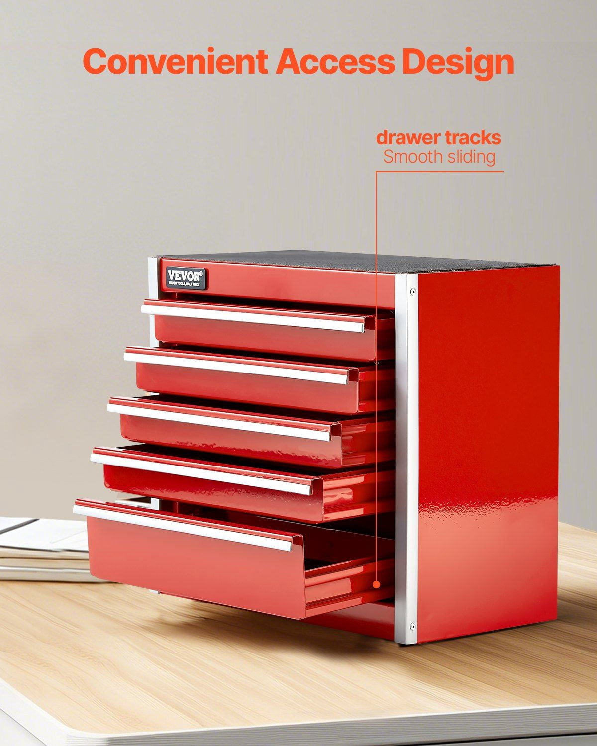 Tool Box 8.6-inch Portable Metal Tool Box with 5 Drawers Tool Organizer Red