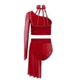 thumbnail image 4 of Nyeemya Kids Girls Lyrical Dance Outfit One Shoulder Sparkly Crop Top with Skirted Leotard Ballet Dress Burgundy 16, 4 of 7