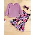 thumbnail image 3 of xiaxaixu Baby Girl Pants Suits Solid Color Waffle Tops Floral Pants Headband, 3 of 9