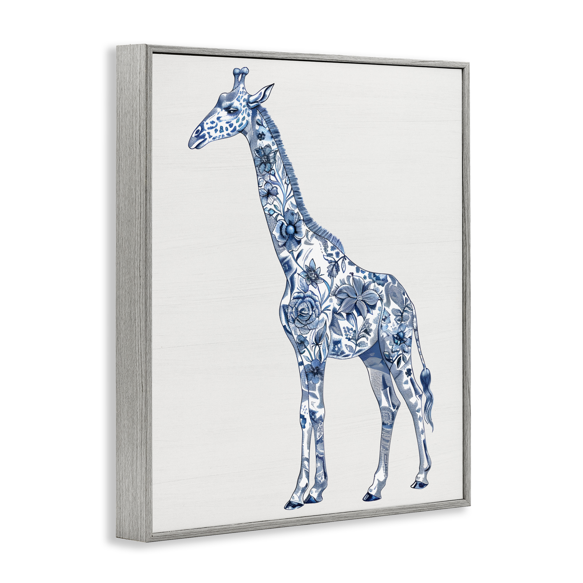 Vintage Toile Giraffe Gray Framed Giclee Art, design by Lettered and Lined