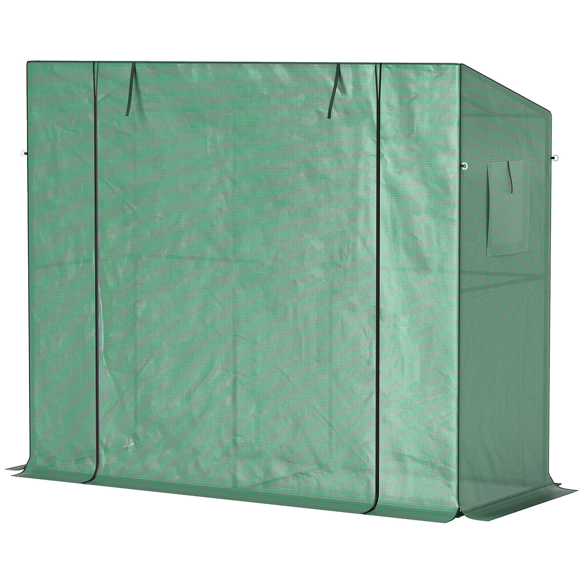 FASCK 6.6' x 2.5' x 5.6' Lean-to Small Greenhouse for Outdoors, Portable Greenhouse with UV-Resistant PE Cover, Walk-in Green House with Roll-up Door and Mesh Windows,Green