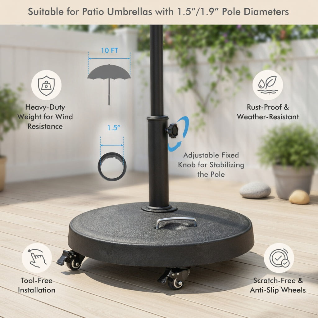 Resenkos Outdoor Umbrella Base, 27 lbs Patio Market Umbrella Base Stand, Black