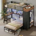 thumbnail image 5 of Twin Over Twin Bunk Bed with Hall Tree, LED Gaming Bed with Storage & L-Shaped Desk underneath, Black Bed for Teens and Adults Small Bedroom Furniture, 5 of 9
