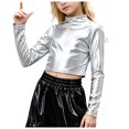 thumbnail image 2 of RFQWOVSR Kids Long Sleeve Mock Neck Leather Dance Top Retro Pullover, 2 of 6
