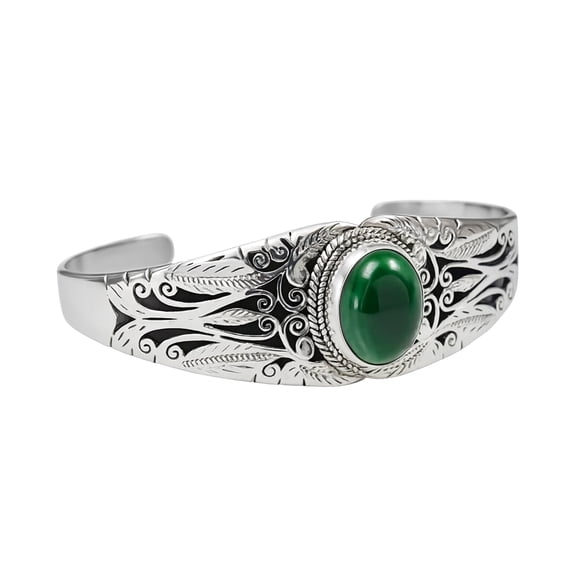 Tibetan Silver Malachite Cuff Bracelet – Handmade 925 Sterling Silver Adjustable Designer Jewelry for Men & Women