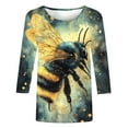 thumbnail image 4 of CYMMPU 3/4 Sleeve Blouses for Women Dressy Casual Tunic Tops Fall Fashion Shirts Bee Pattern Loose Fit Crew Neck Spring Tops Lightweight Basic T-Shirts Multicolor S, 4 of 5