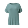 thumbnail image 4 of VISALY Turtleneck Sweatshirt Tunic Sweatshirt Sweaters for Women Casual Crew Neck Short Sleeve Sweater Lightweight Knit Batwing Fall Tops Soft Sweaters Womens Sweatshirt Women Pullover Sweaters Blue L, 4 of 5