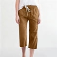 thumbnail image 5 of Capris Pants for Women Cotton Linen Casual Summer 2026 Straight Wide Leg Loose Drawstring Elastic Waist Cropped Trouser Khaki XL, 5 of 5