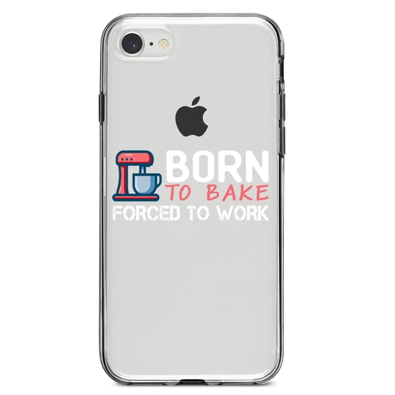 DistinctInk Clear Shockproof Hybrid Case for iPhone 7 8 SE (2020 Model) 4.7" Screen TPU Bumper Acrylic Back Tempered Glass Screen Protector - Born to Bake Forced to Work