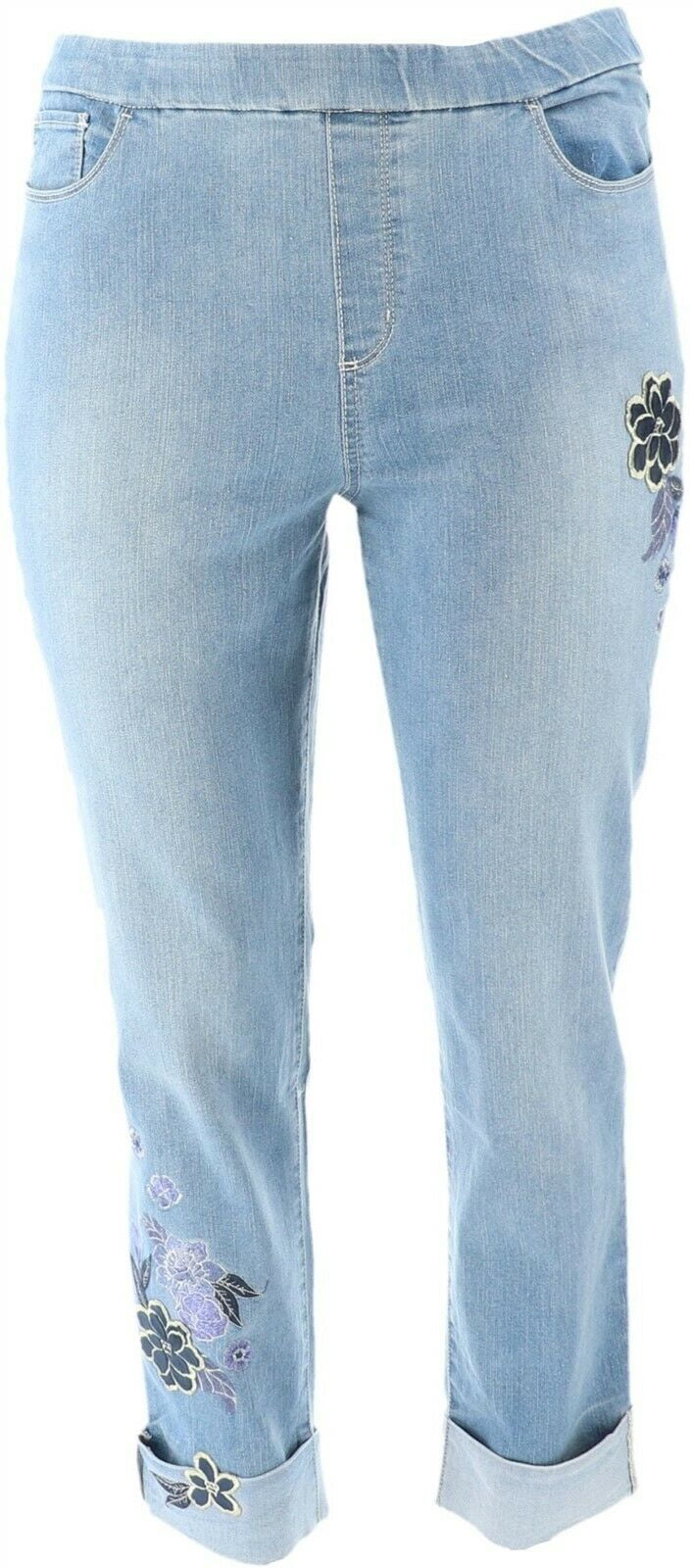 embroidered cuffed jeans