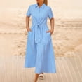 thumbnail image 2 of LOVZFMLL Robes d'Été pour Femmes 2025 à Rayures à Manches Courtes à Nouer devant Maxi Robe-Chemise Vêtements pour Femmes pour le Travail Décontracté Quotidien Bleu Pâle L, 2 of 8