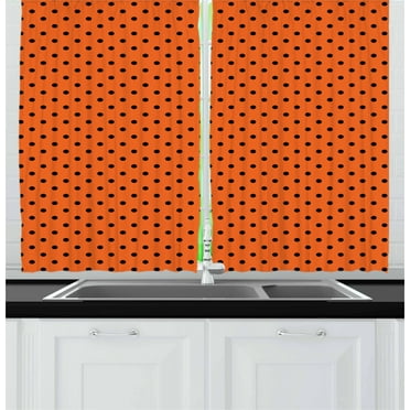 Ambesonne Orange Kitchen Curtains, Vintage Polka Dots Tile, 55"x39", Orange Black