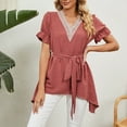 thumbnail image 3 of Blouses et Hauts pour Femmes Mode Femmes Couleur Unie Confortable Blouse Décontractée Sans Manches Col en V Bandage, 3 of 9