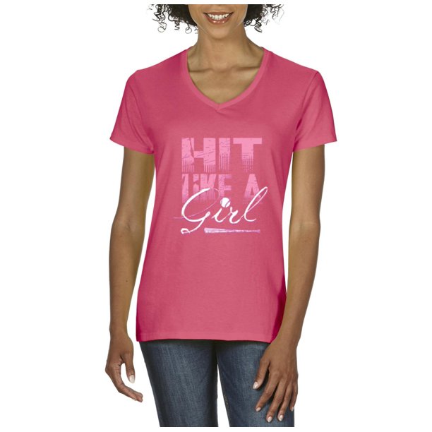 Artix Womens Hit Like A Girl Pink Softball VNeck TShirt Walmart