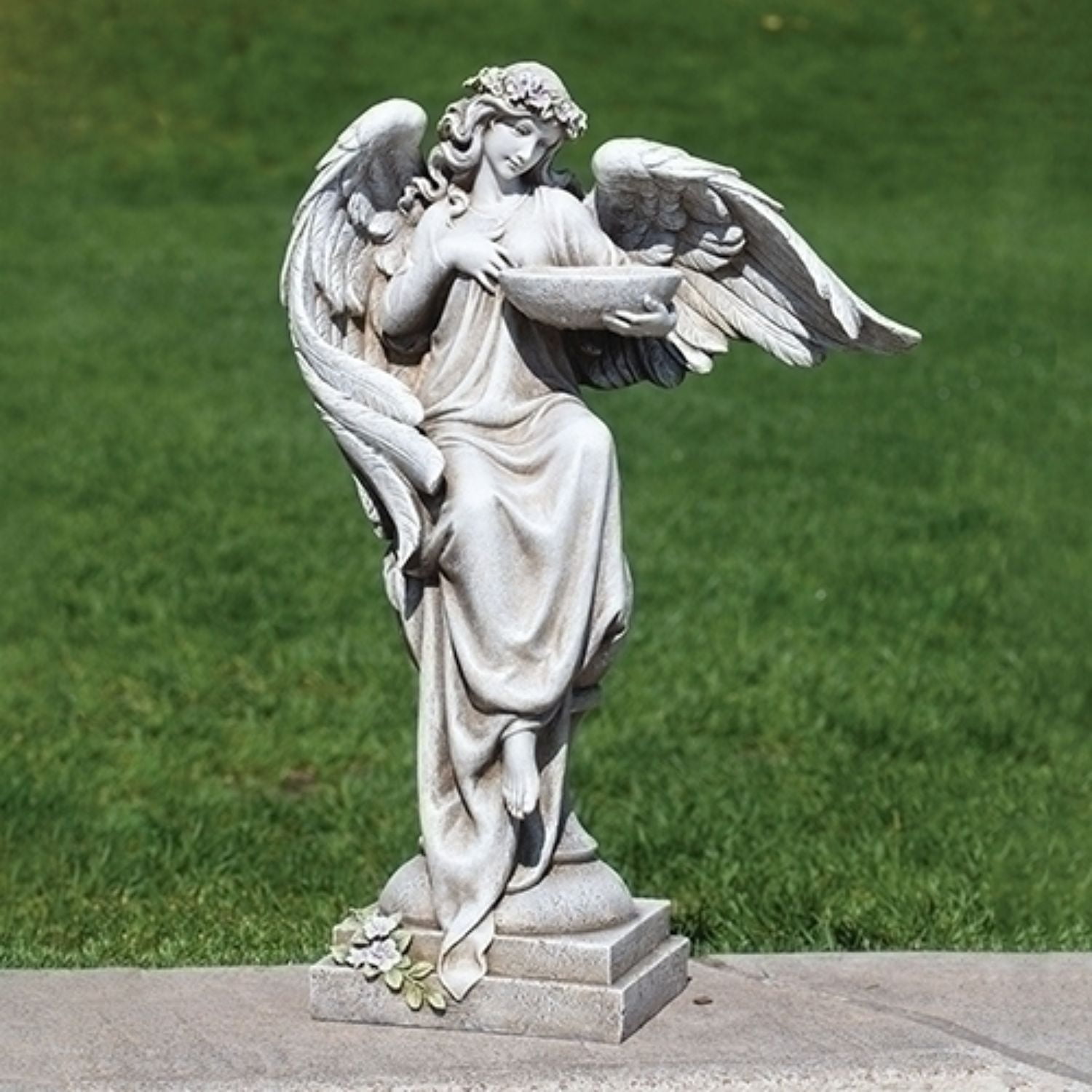 19.75" Gray Angel Garden Statue with Bird Bath Walmart