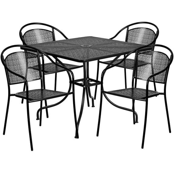 Bowery Hill 5 Piece 36" Square Steel Flower Print Patio Dining Set in Black