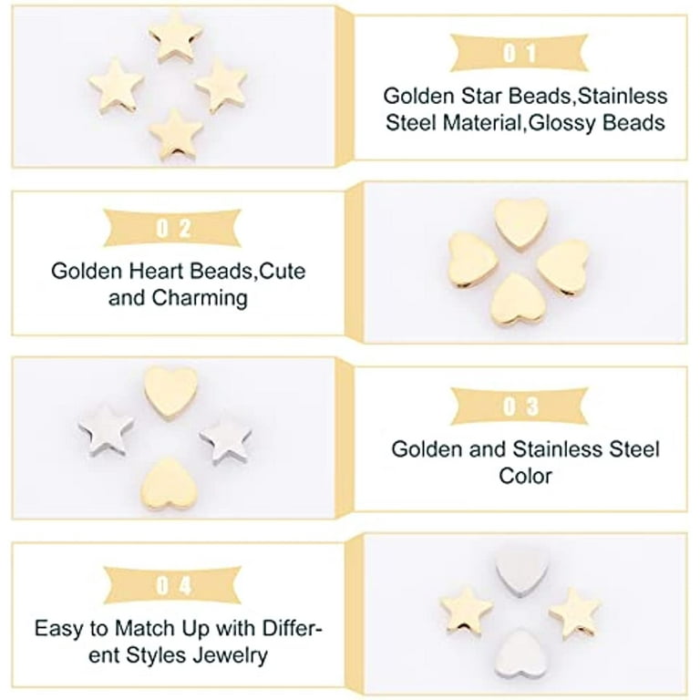 16Pcs Stainless Steel Heart Beads Star Beads Small Hole Beads Metal Spacer  Beads Loose Beads for Jewelry Making DIY Findings 