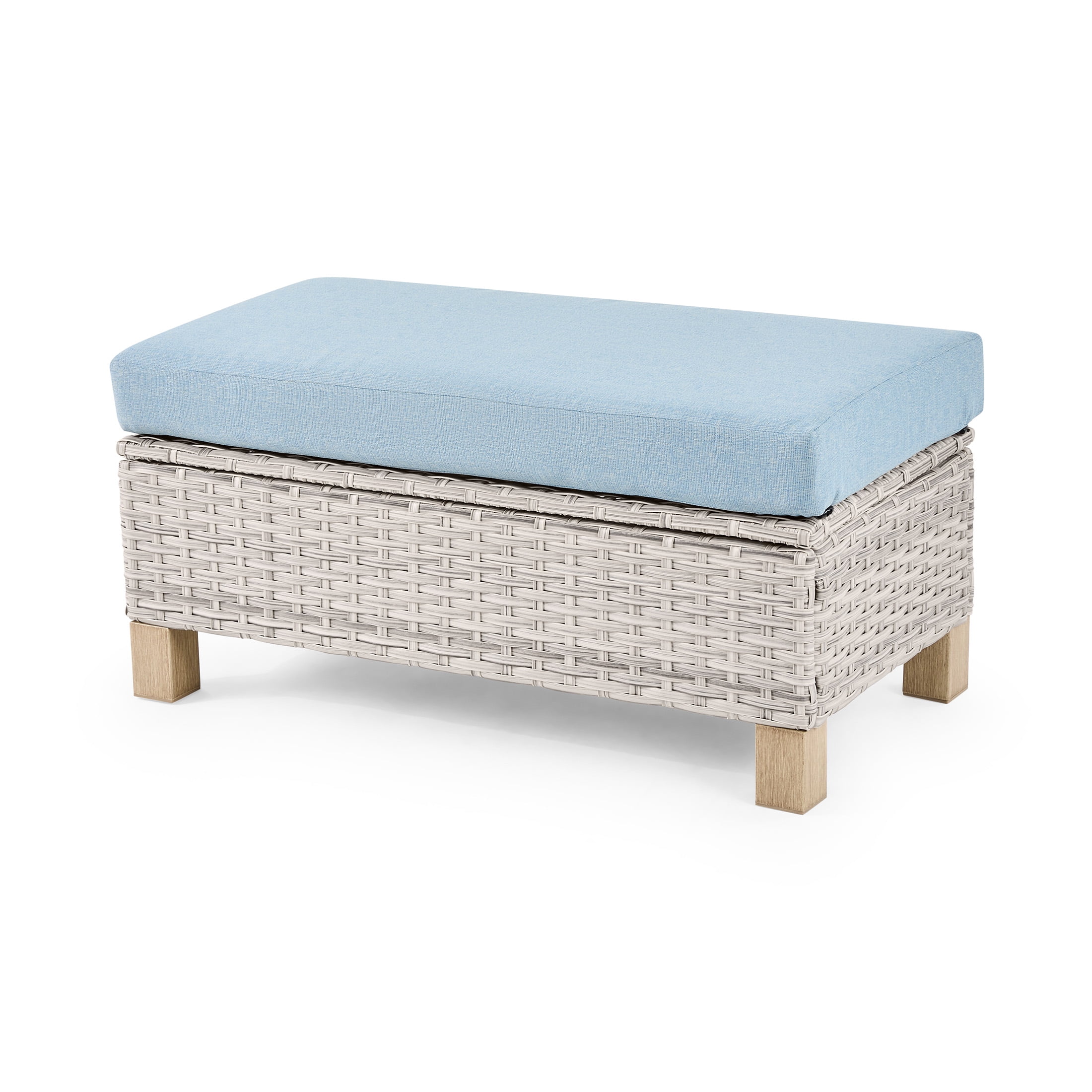 Better Homes & Gardens Brookbury 4-Piece Outdoor Wicker Patio Sectional Dining Set, White Wicker/Chambray Blue Cushions