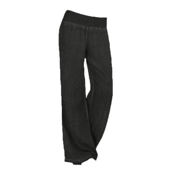 Qarigey Pantalones vaqueros sueltos para mujer Pantalones elásticos de cintura media y pierna ancha Prendas para la parte inferior del cuerpo negro S