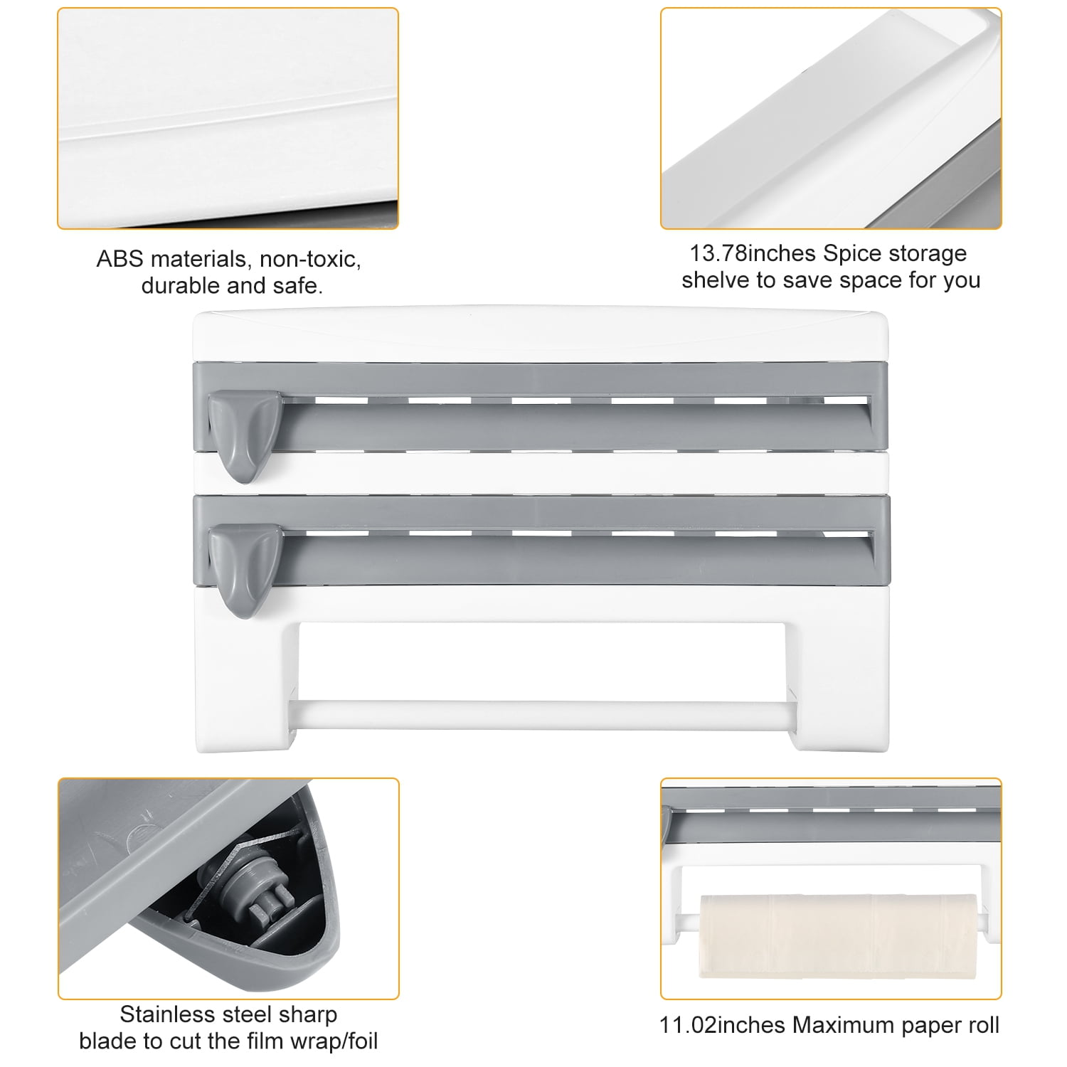 Magnetic Plastic Wrap Dispenser with Cutter Refillable Aluminum Tin Foil and Plastic Wrap Organizer for Kitchen,