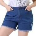 thumbnail image 1 of Unique Bargains Women's Plus Workout High Waist Distressed Jean Shorts, 1 of 6