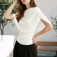 thumbnail image 3 of Liilaimic Womens Draped Cape Blouse Cowl Boat Neck Ruched Short Sleeve Shirt Flowy Cinched Waist Tops for Dating Travel realistic, 3 of 6