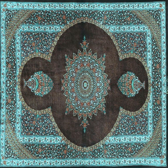Ahgly Company Indoor Square Medallion Light Blue Traditional Area Rugs, 5' Square